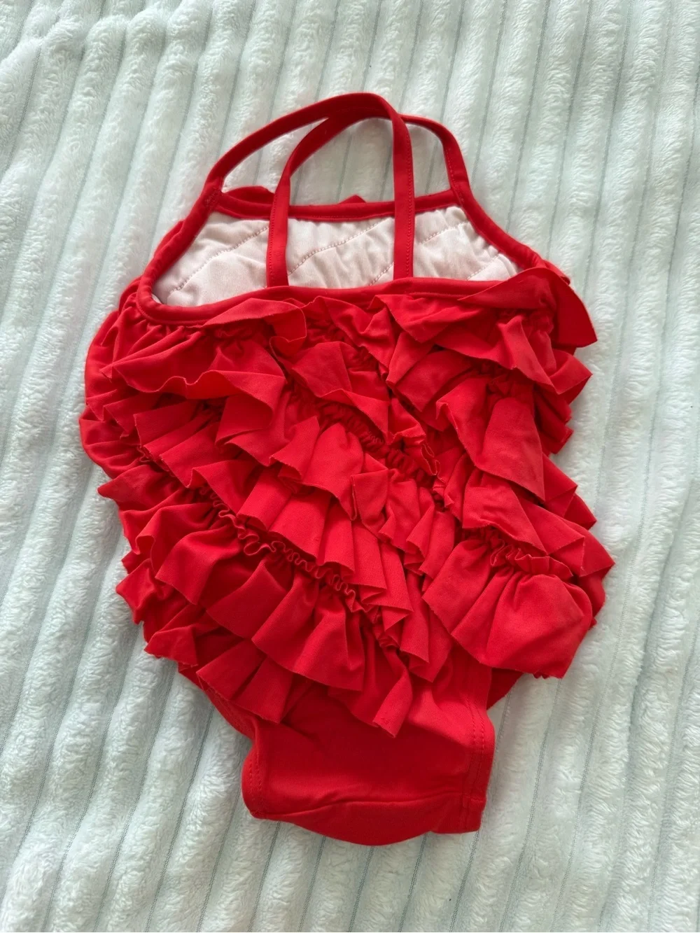 Bright Yellow & Cherry Red Ruffle One-Piece Swimsuits